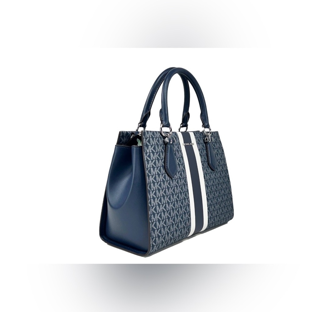 Michael Kors Marilyn Medium Signature Logo Stripe Satchel originally $398 NWT - Picture 4 of 9